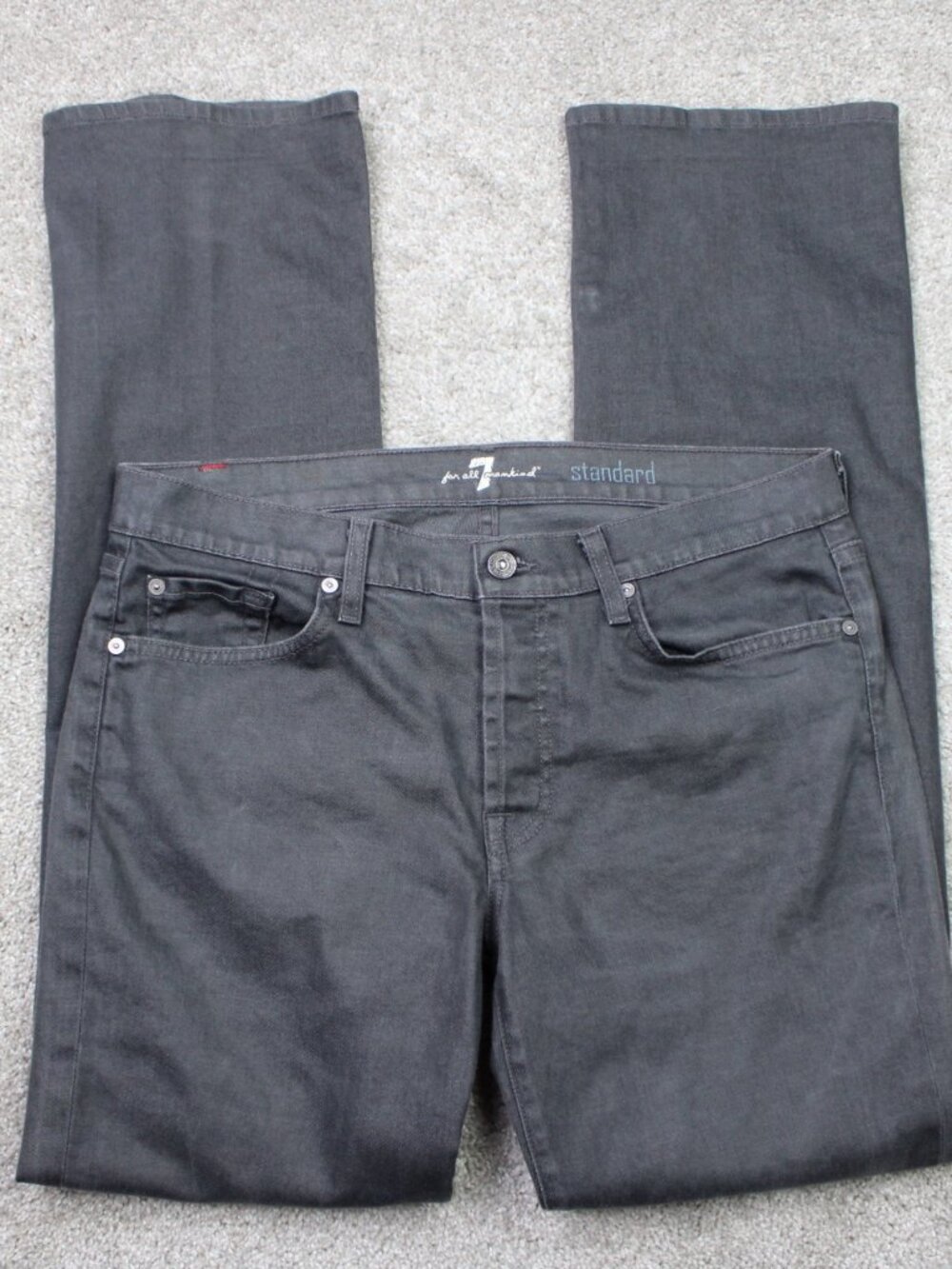 7 For All Mankind Jeans Mens 33x34 Black Standard Fit Button Fly Stretch Denim